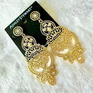 Ashley Stewart Gold Statement Earrings with Rhrinestones